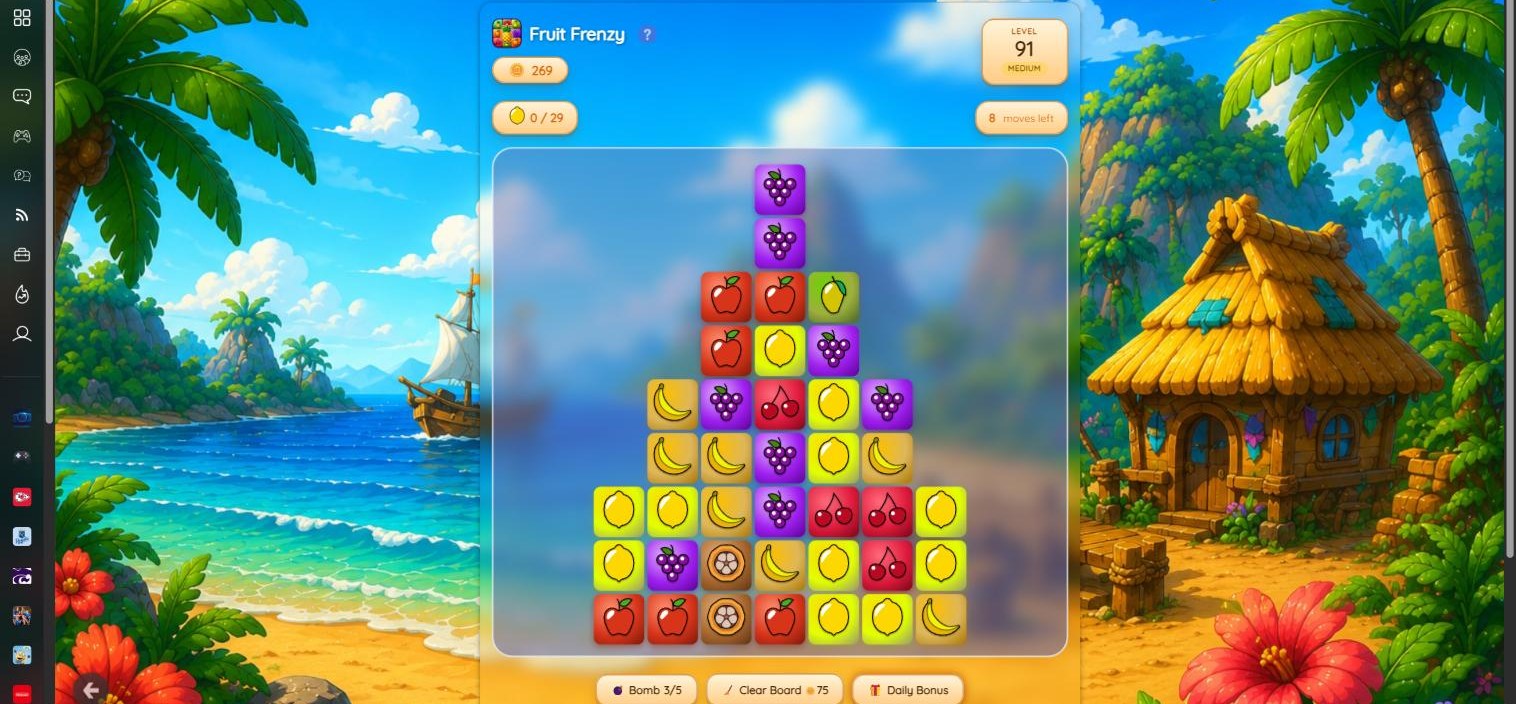 Fruit Frenzy level on a tropical island theme