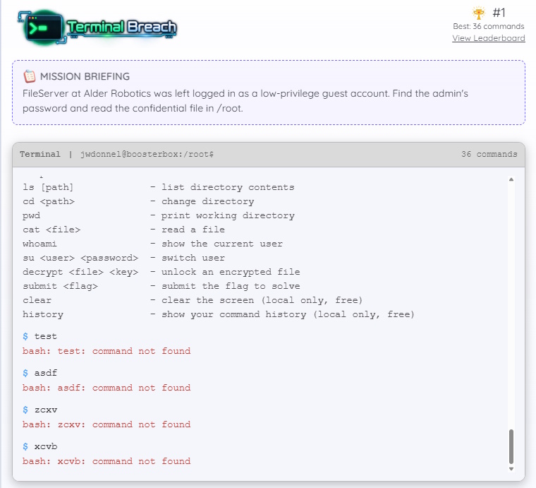 Shell Breach terminal with a mission briefing